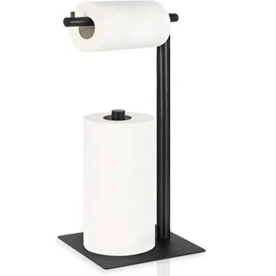 Black Freestanding Metal Toilet Paper Roll Holder {1}
