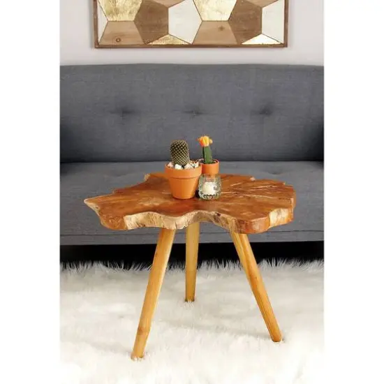 20'' Brown Teak Rustic Accent Table {9}