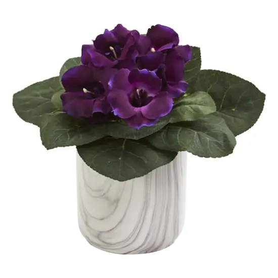 Gloxinia Artificial Plant in Marble Finished Vase (Set of 2) {3}