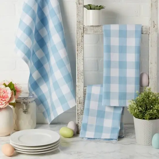 DII&reg; Light Blue Buffalo Check Dishtowel, 3ct. {6}