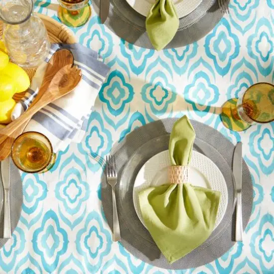 Blue Ikat Vinyl Tablecloth 60" x 102" {6}