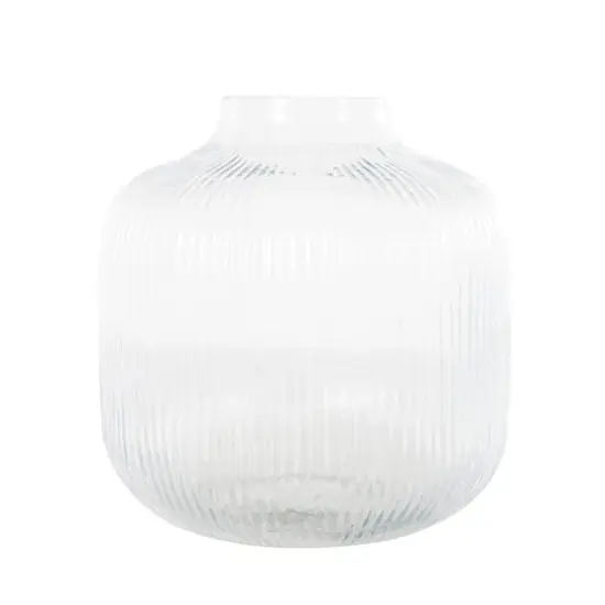 11" Clear Glass Short Round Ribbed Fluted Decorative Vase {5}