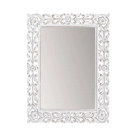 Habitat Calie 24" Distressed White Mirror with Carved Floral Frame {1}