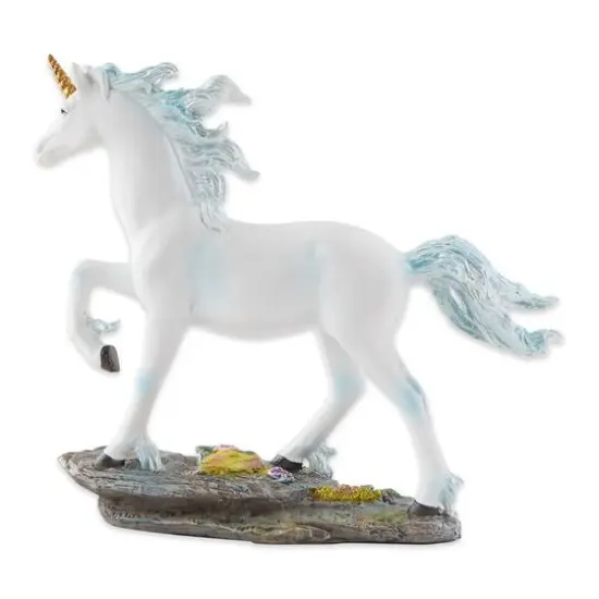 White Unicorn Figurine Blue and White 7.5" x 2.25" x 6.5" {3}