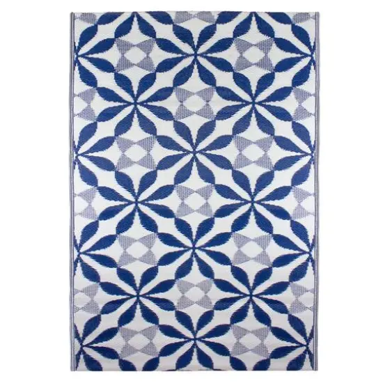 Blue & White Floral Rectangular Outdoor Area Rug, 4ft. x 6ft. {1}