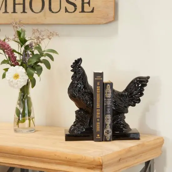 Modern Rooster Farmhouse Dolomite Bookend Set {8}