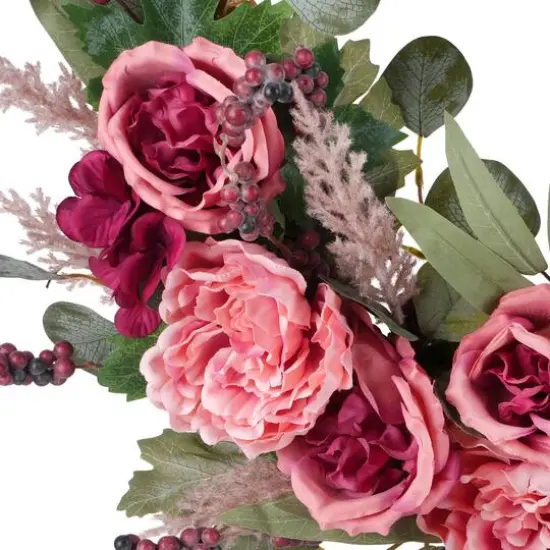 24" Pink Mixed Rose & Berry Half Wreath by Ashland&reg; {3}