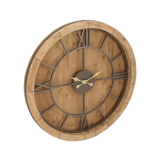 40" Brown Wood Mediterranean Wall Clock {1}