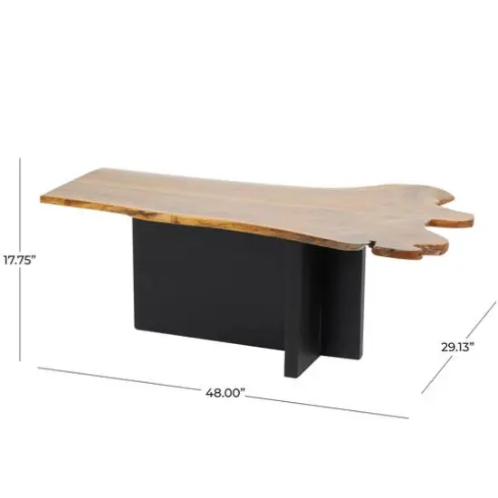 48" Brown Teak Wood Handmade Coffee Table with Brown Live Edge Tabletop {8}