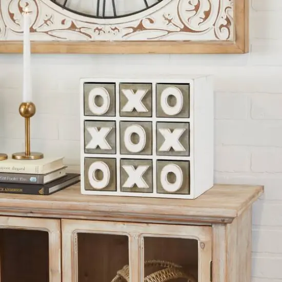 White Wood Traditional Tic Tac Toe Cabinet, 11" x 11" x 9" {8}