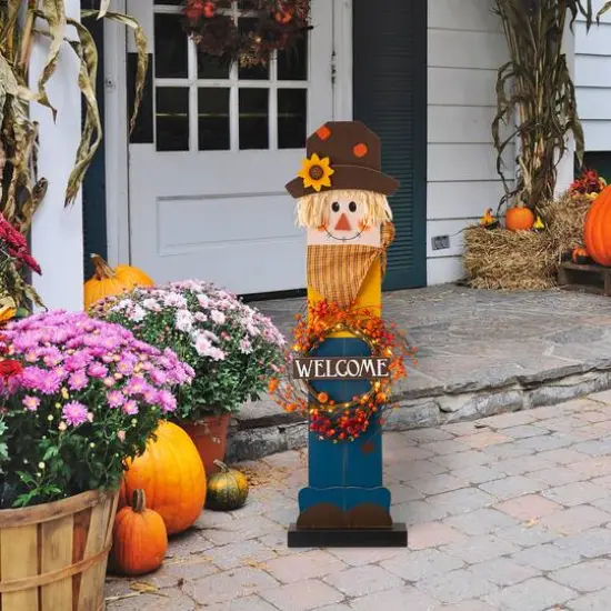 Glitzhome&reg; 42" Fall Lighted Scarecrow & Wreath Porch D&eacute;cor {3}