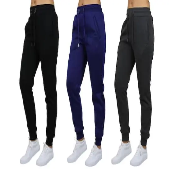 Galaxy by Harvic Women's Relaxed Fit Fleece-Lined Jogger Sweatpants 3 Pack Black/Navy/Charcoal {1}
