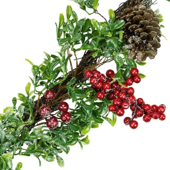 Glittered Artificial Boxwood Pine Cones & Red Berry Garland, Unlit {4}