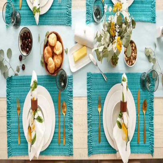 DII&reg; Variegated Fringe Cotton Placemats, 6ct. Teal {7}