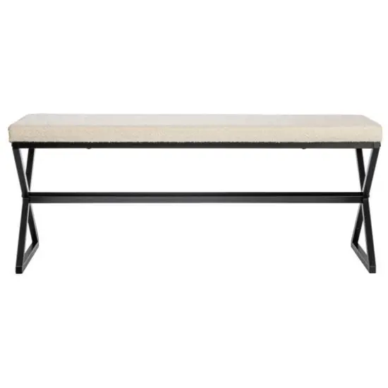 Household Essentials Harper 46.5" Metal & Boucle Bench Cream {6}