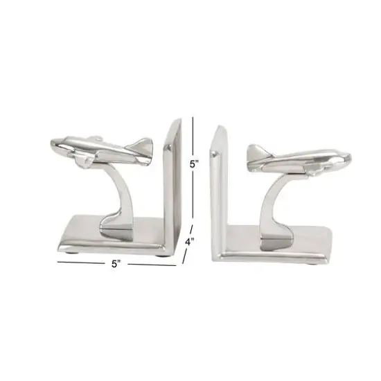 5" Silver Aluminum Contemporary Plane Bookends {9}