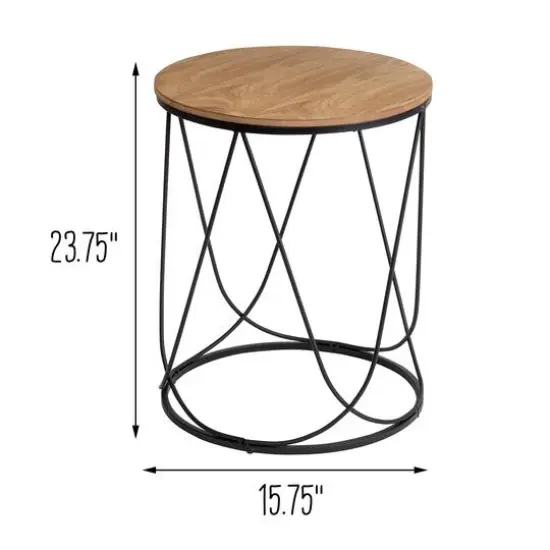 Honey Can Do 24" Round Side Table with Natural Top {5}
