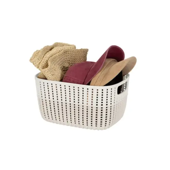 Simplify Medium Ivory 2-Tone Decorative Storage Basket {3}