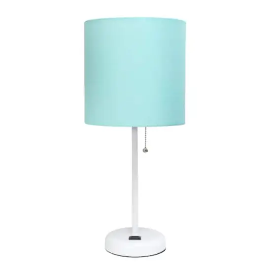 Creekwood Home Oslo 19.5" Power Outlet Table Lamp White Base/Aqua Shade {1}