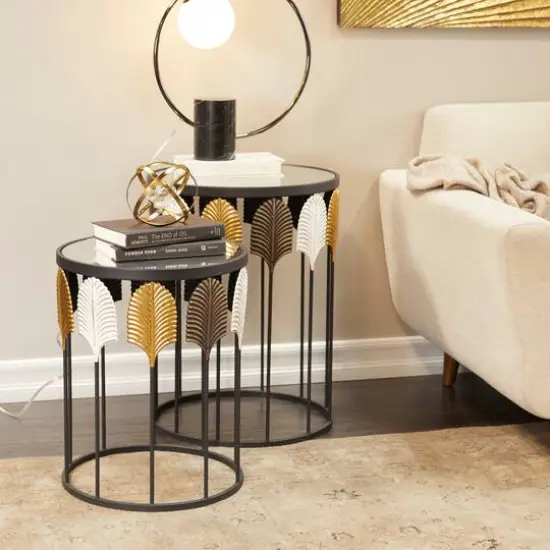 Black Metal Contemporary Accent Table Set {8}