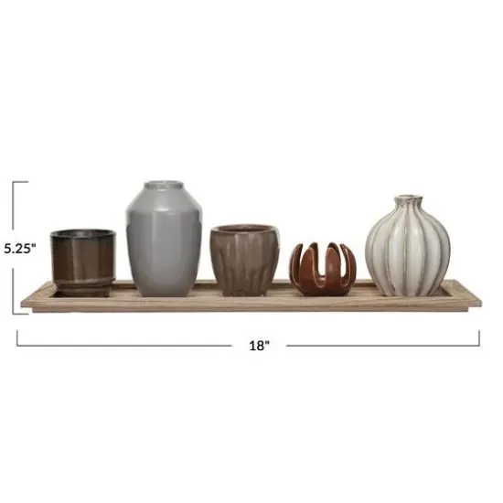 Hello Honey&reg; Stoneware Votive Candle Holders & Wood Tray Set {4}