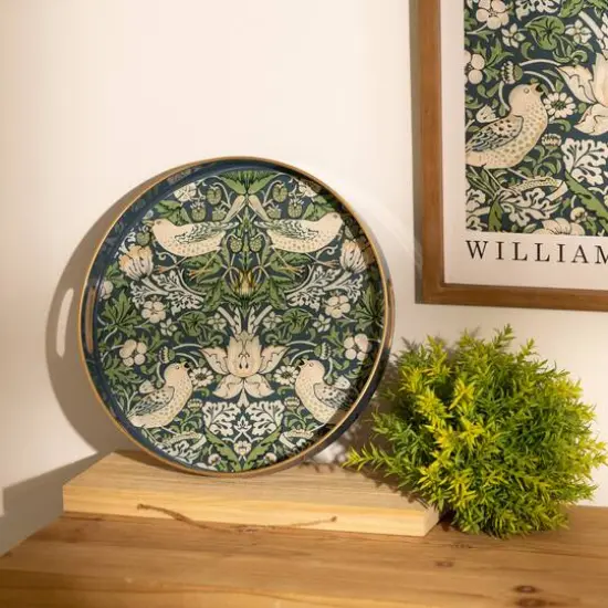 13.5" Blue and Green Round William Morris Tray {7}