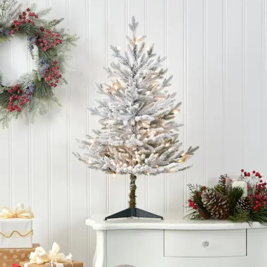 3ft. Pre-Lit Flocked Fraser Fir Artificial Christmas Tree with Warm White LED Lights {6}