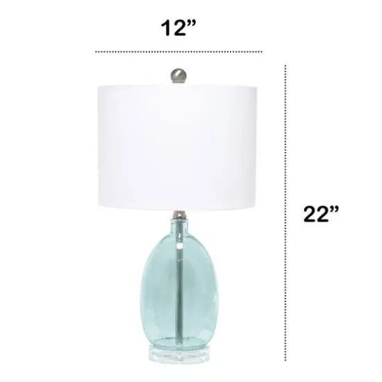 Lalia Home 21.5" Clear Blue Oval Glass Table Lamp with White Drum Shade {4}