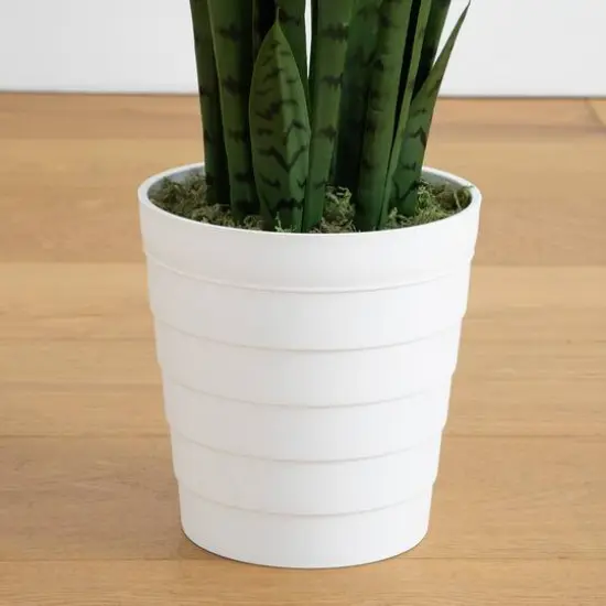 4ft. UV Resistant Artificial Snake Plant in White Decorative Planter {6}