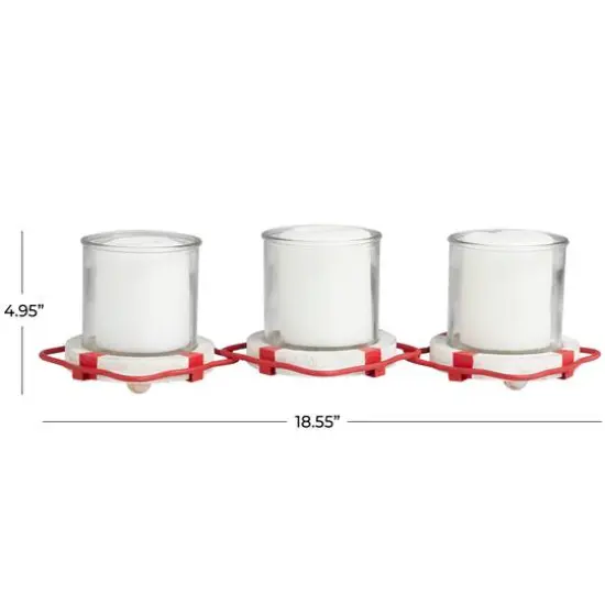 Red Metal Distressed 3-Linked Buoy Candle Holder with White Wood Accents {7}