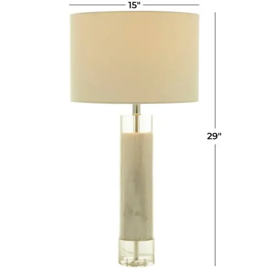 White Marble Slender Stand Table Lamp with Drum Shade 15" x 15" x 29" {9}