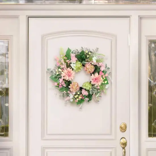 26" Artificial Hydrangea & Dahlia Floral Spring Wreath {6}