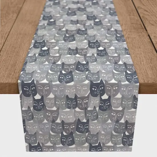 Gray Cat Face Pattern 16" x 72" Cotton Twill Runner {1}