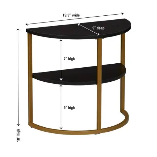 Household Essentials 18" 2-Tier Half Moon End Table Black {7}