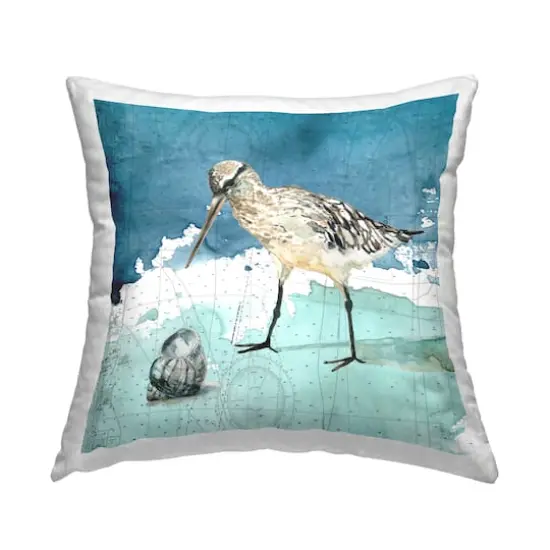 Stupell Industries Beach Bird Round Shell Blue Ocean Coastal Map Throw Pillow 18" x 18" {1}