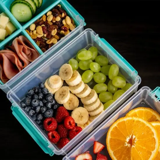 John Bead 10" Joy Filled Clear & Turquoise Stackable Storage With Handle {8}