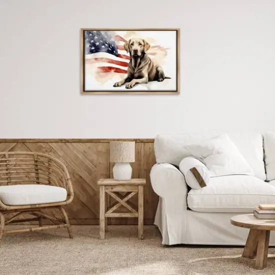 Stupell Industries Patriotic Dog with Flag Floater Framed Art Brown {3}
