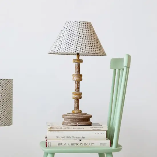 Hello Honey&reg; 20" Multicolor Reclaimed Wood Spool Table Lamp with Printed Cotton Shade, 2ct. {3}