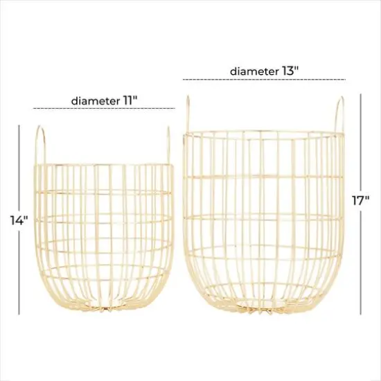 Set of 2 Gold Iron Contemporary Storage Baskets, 17" x 11" x 11" {7}