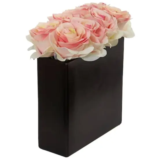 Rose Arrangement In Black Square Vase Light Pink {3}