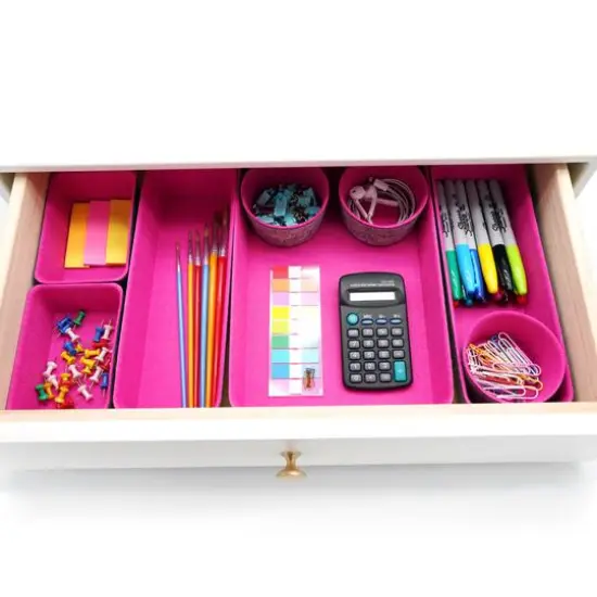 Welaxy 8 Piece Felt Round Cups & Trays Drawer Organizer Set Hot Pink {5}