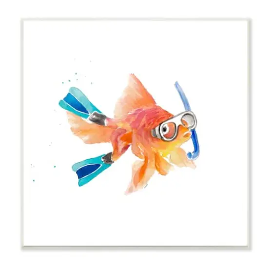 Stupell Industries Goldfish Pet Blue Snorkel Gear Funny Swimming Fish,12" x 12" {1}