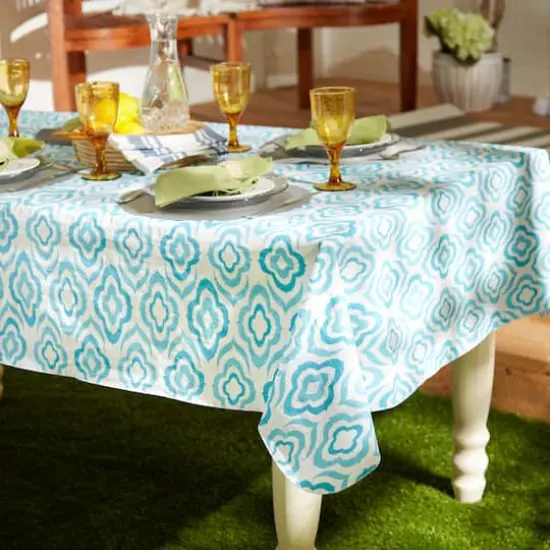 Blue Ikat Vinyl Tablecloth 60" x 84" {4}
