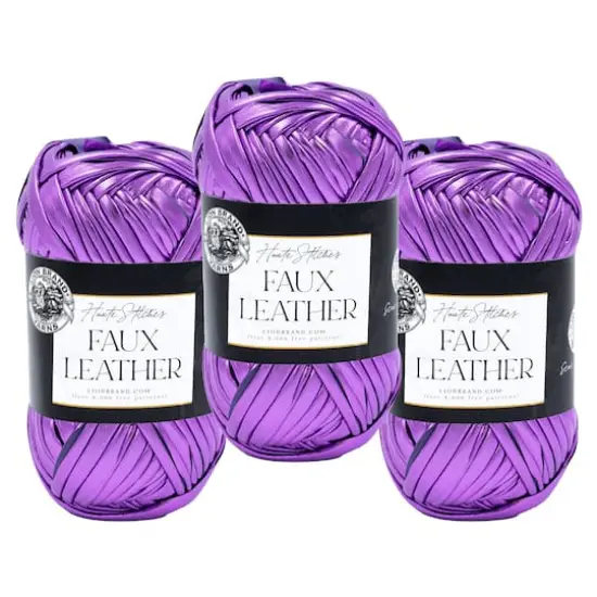 3 Pack Lion Brand&reg; Haute Stitches Faux Leather Yarn Purple Rain {1}