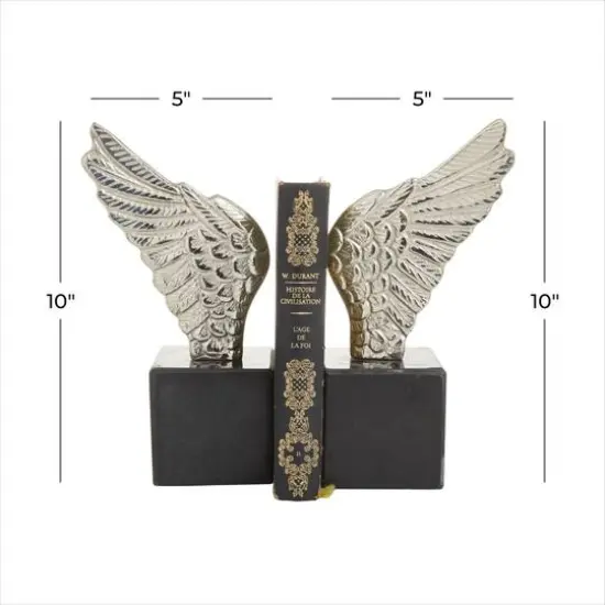 10" Angel Wing Aluminum Bookend Set Silver {6}