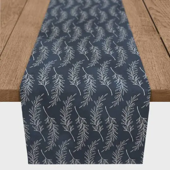 90" Navy Blue Leaf Pattern Cotton Twill Table Runner {3}
