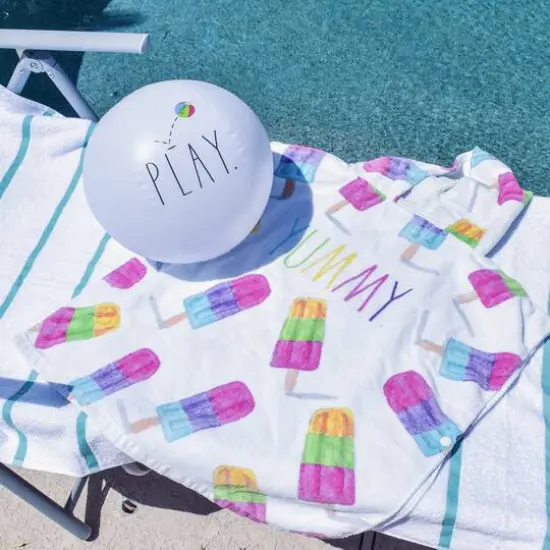Rae Dunn Yummy Popsicle Kids Hooded Towel & Beach Ball Set {3}