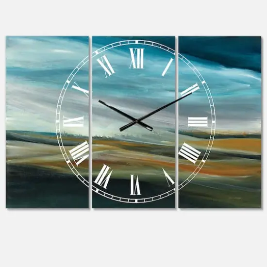 Designart 'Watercolor Desert Storm Abstract Blue Farmhouse Multipanel Wall Clock {1}