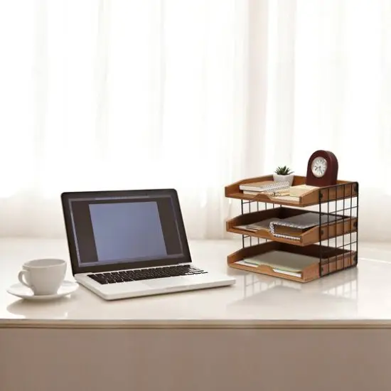 Elegant Designs Natural Wood Desk Organizer Letter Tray with 3 Shelves {5}