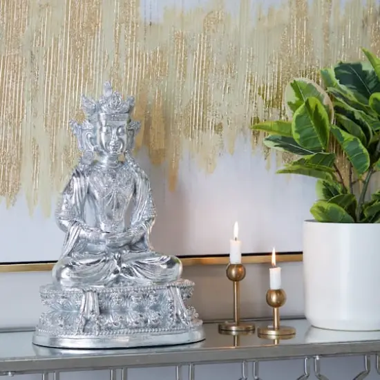 Silver Resin Bohemian BuddhaSculpture, Set of21" x 14" x 10" {8}